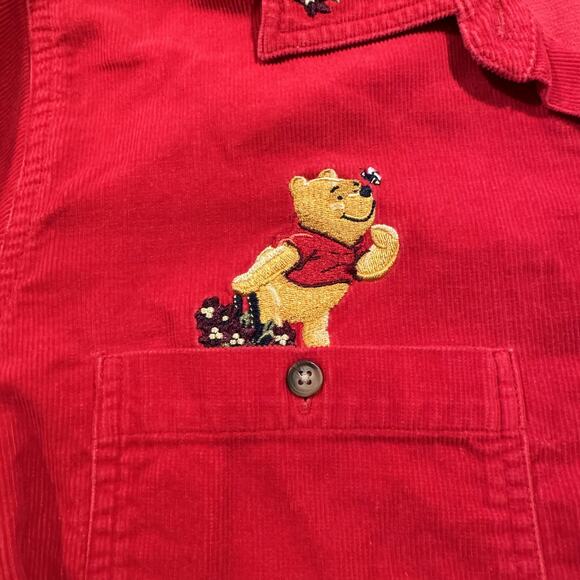 Vintage Disney Winnie Pooh Top Corduroy Y2K Retro 90s Cottage Button Red 14/16 - Picture 6 of 8